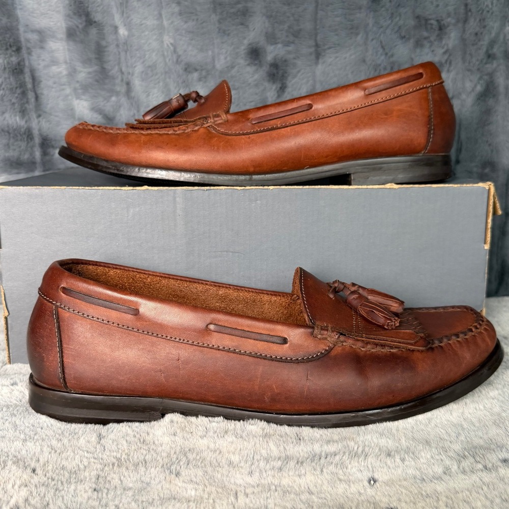 G.H. Bass Bombay Loafers Mens 10.5 Brown Leather Kiltie Tassel Slip On Shoes